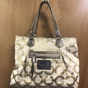 COACH tan canvas zip top tote!